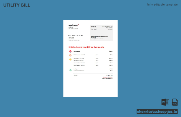 USA Verizon Telekommunikationsrechnung – Beispieltext (Vorschau)